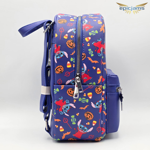 Disney Lilo & Stitch Red Devil Halloween Pumpkin Blue Mini Backpack Bag New - Picture 4 of 7
